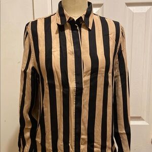 J CREW Striped Black and Tan bottom down women’s Shirt
